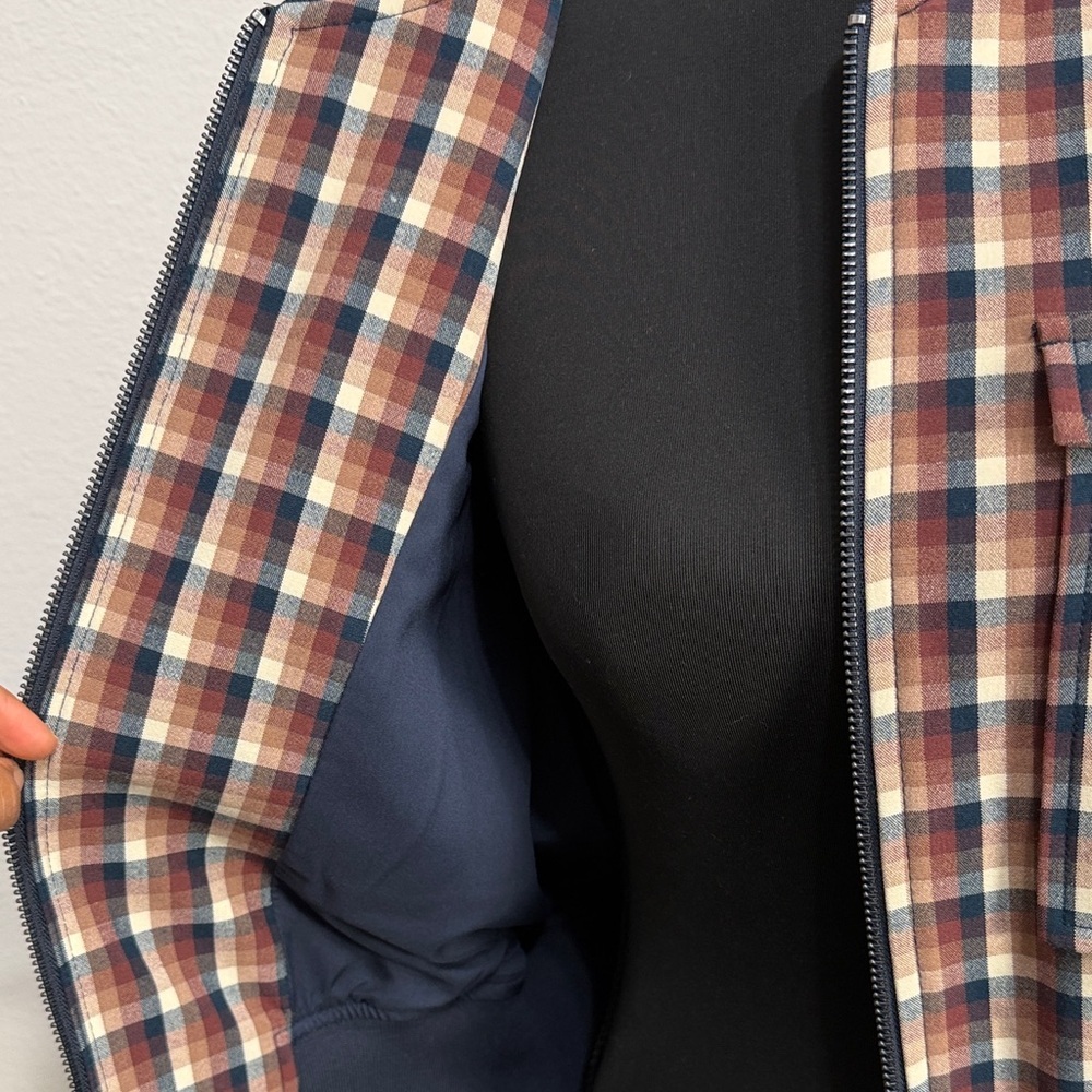 Kenneth‎ Cole Women's Chequered Cropped Bomber Jacket in Russet/Dark Navy Multi - Picture 8 of 13